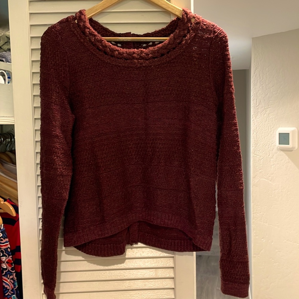 Anthropologie Moth Maroon Button Back Sweater